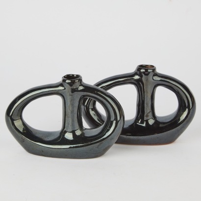 A Pair of Black Ikebana Vases