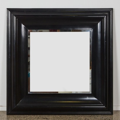 A Large Ebonised Black Beveled Mirror
