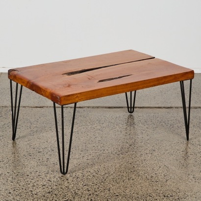 A Rustic Wooden Slab Coffee Table