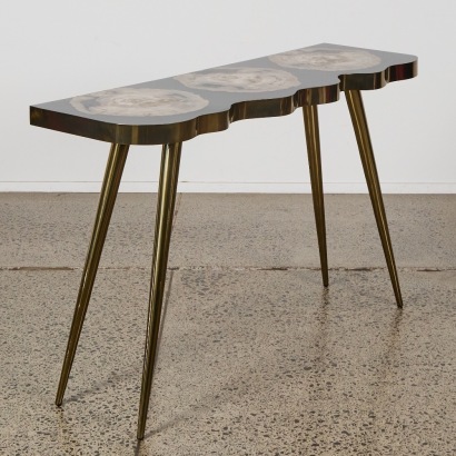 A Petrified Wood and Brass Hall Table