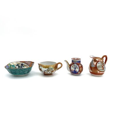 Three Japanese Kutani Cups & An Imari Plate