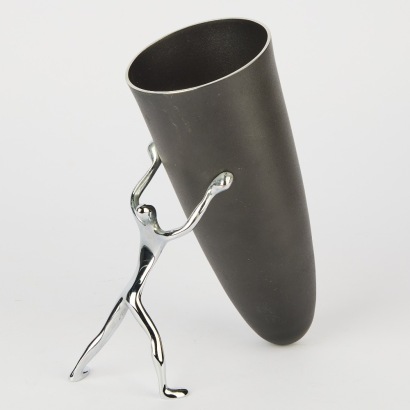 A Mukul Goyal Handcrafted Sculptural Stainless Steel Vase with Stem Organiser