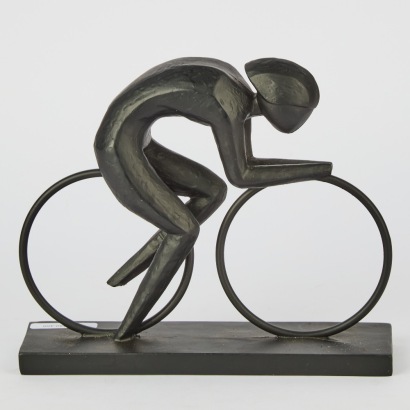 An Abstract Cyclist Sculpture Statue in Black