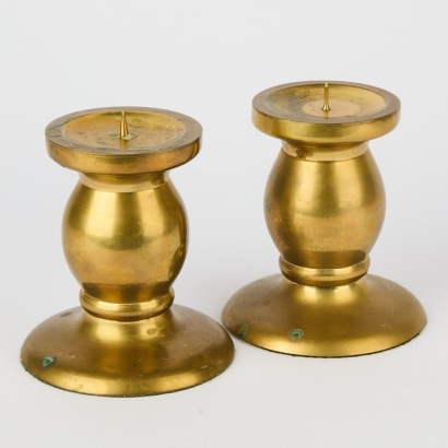 A Pair of Brass Pillar Candle Holders