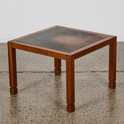 A MCM Danske Mobler Coffee Table in Solid Teak With a Copper Geometric Inlay