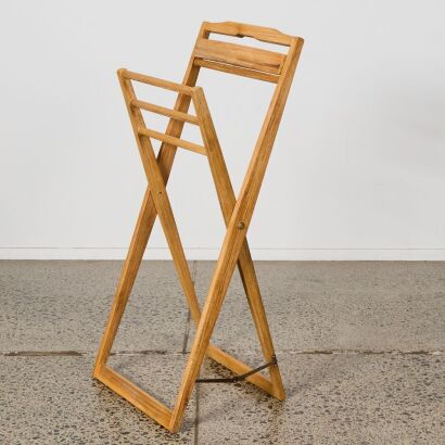 A Light Oak Folding Towel Rack
