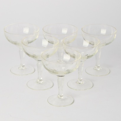 A Set of six Petite Vintage Champagne Coupes with Rose Etching