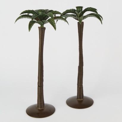 A Pair of Metal Palm Tree Candle Holders
