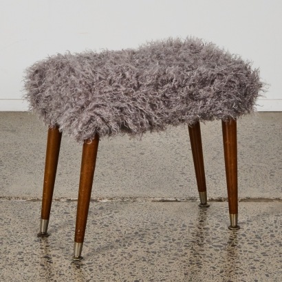 A Mid-century Stool with Faux Fur Upholstery