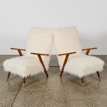A Pair of Mid-century Armchairs with Faux Fur Upholstery