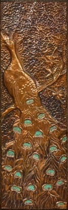 A Mid-century Hand worked Peacock Copper Panel
