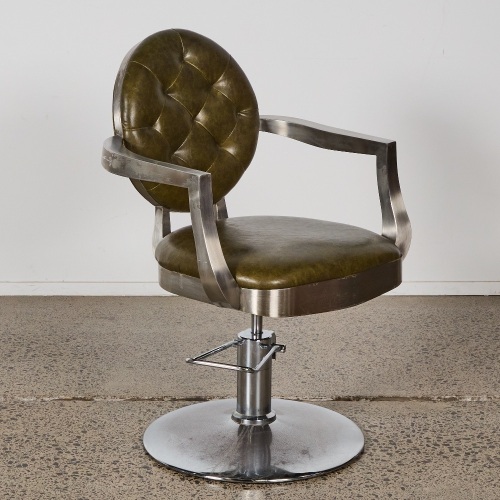 A Green Leather and Chrome Barber Chair