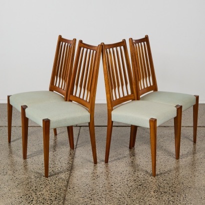 A Set of Four Jon Jansen Mahogany Knifeblade Dining Chairs