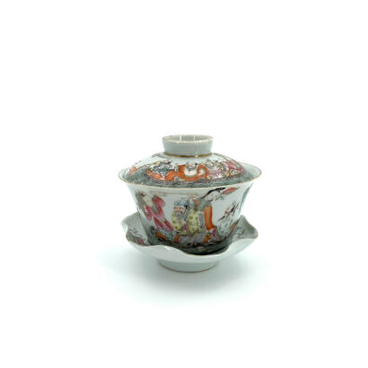 Chinese Tongzhi Period Pastel Figure Cover Bowl Three Piece Set