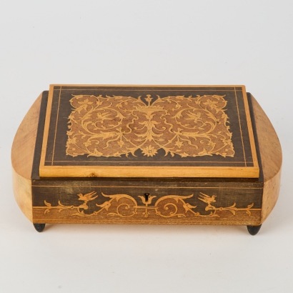 A Marquetry Mosaic Wood Box with Scrolls Inlay, Italy