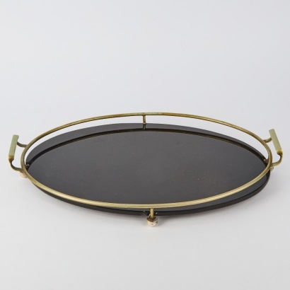 An Elegant Art Deco Serving Tray With Black Glass Top