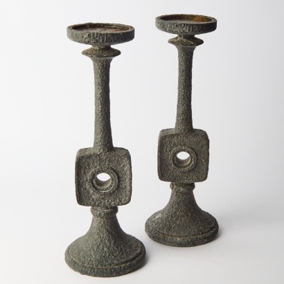 A Pair Of Brutalist Style Candle Holders by Stoneleigh and Robertson
