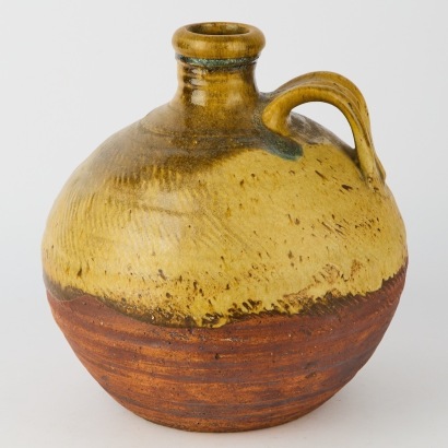 A Large Len Castle Floor Pot with an Ochre Glaze and Impressed Rope Decoration