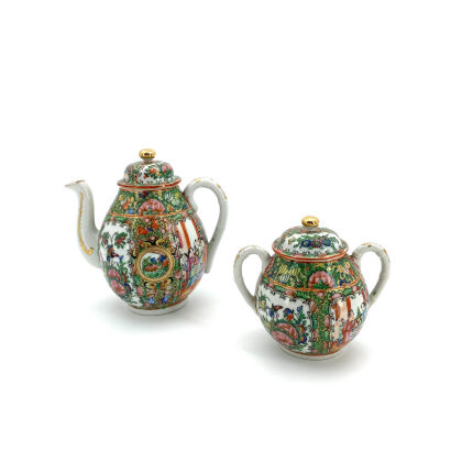 A Chinese Canton Famille Rose Teapot and Sugar Bowl