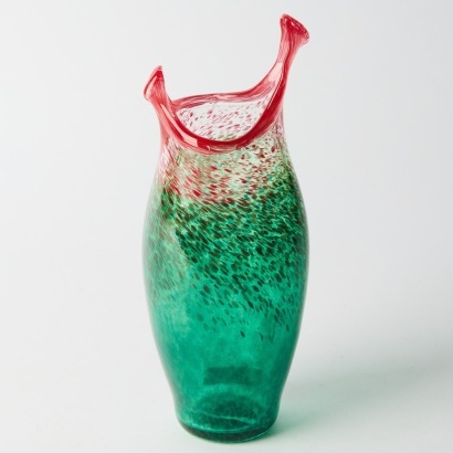A Steve Biggins Red And Green Glass Vase