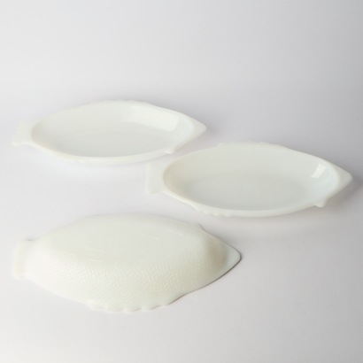 A collection of three large Vintage Milk Glass Fish serving Plates circa 1960