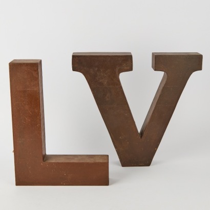 A Pair French Industrial Metal Signage Wall Letters "L" and "V"