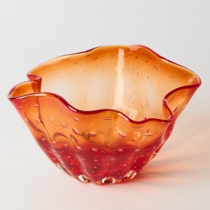 A Mid-century Murano Ruffle Bowl in Pink