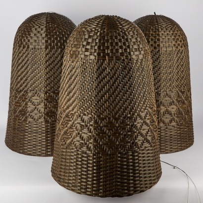A Trio of Large Woven Wicker Outdoor Pendant Light Shades