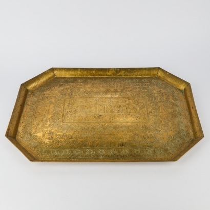 An Antique Octagonal Middle Eastern Brass Table Tray