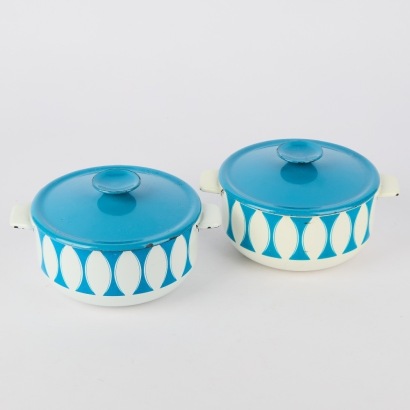 A Pair of Vintage Cathrineholm Blue/White Small Casseroles