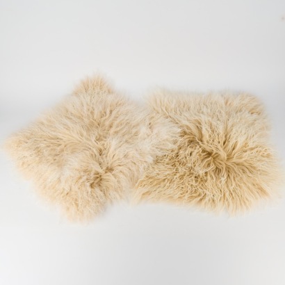 A Pair of Tibetan Lamb Hide Cushion Covers