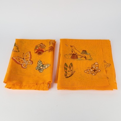 A Pair of Vintage Childrens Orange Curtains