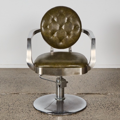 A Green Leather and Chrome Barber Chair