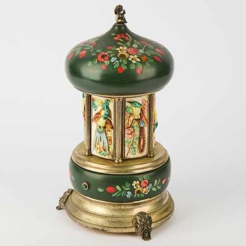 An Antique Hand-Painted Musical Cigar Dispenser, Italy