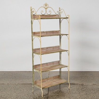 A Wrought Iron Bakers Shelf Unit