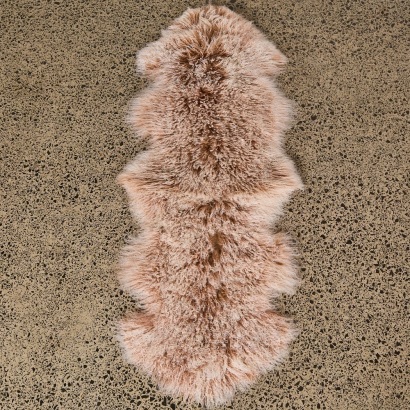 A Long Oatmeal Tibetan Lamb Hide Rug