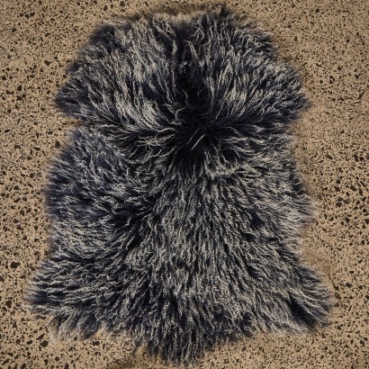 A Petrol Blue Tibetan Lamb Hide Rug
