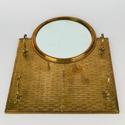 An Antique Round Gold Coloured Mirror with Hooks