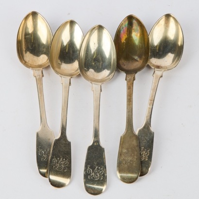 A Set of Five Sterling Silver Teaspoons