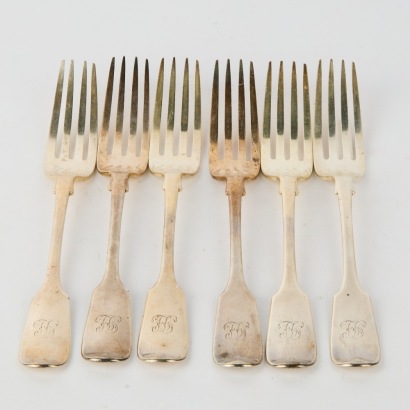 A Set of Six Sterling Silver Forks