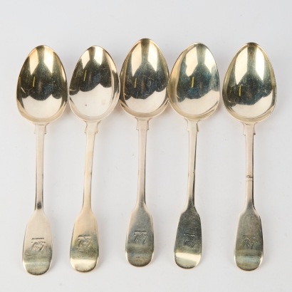 A Set of Five Sterling Silver Spoons