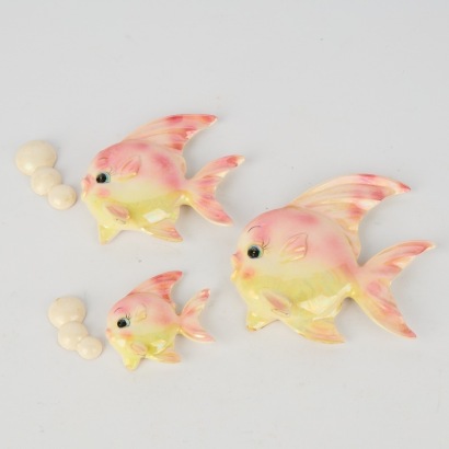 A Set of Three Art Deco Wall Fish with Two Bubbles