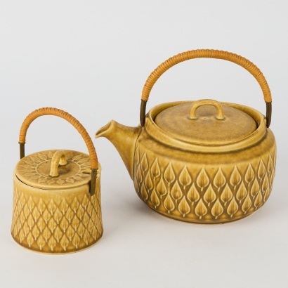 A Jens H. Quistgaard Relief Teapot & Sugar Bowl for Bing & Grondal Denmark