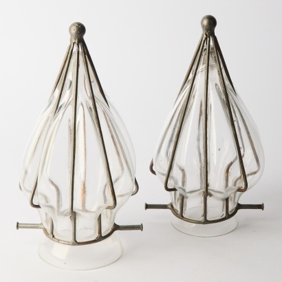 A Pair of Caged Glass Hanging Lanterns