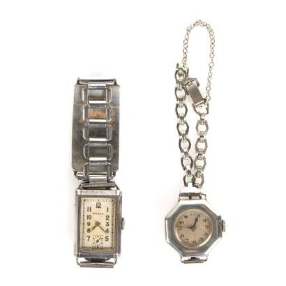 Two Ladies' Swiss Nickel and Silver Cased Wristwatches, C.1920-30