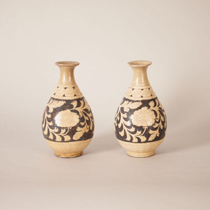 A Pair of Chinese Engraved Bottle Vase