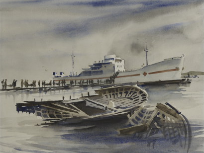 PETER MCINTYRE Stretcher bearers loading wounded troops onto Hospital ship, Crete