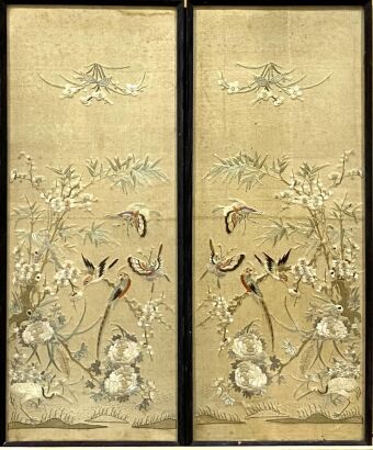 A Pair of Chinese 'Flower and Butterfly' Embroideries