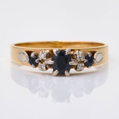 9ct Yellow Gold, 3mm Sapphire / 0.03ct Diamond Ring