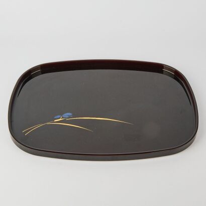 A Japanese Black Lacquer Gilt Floral Plate